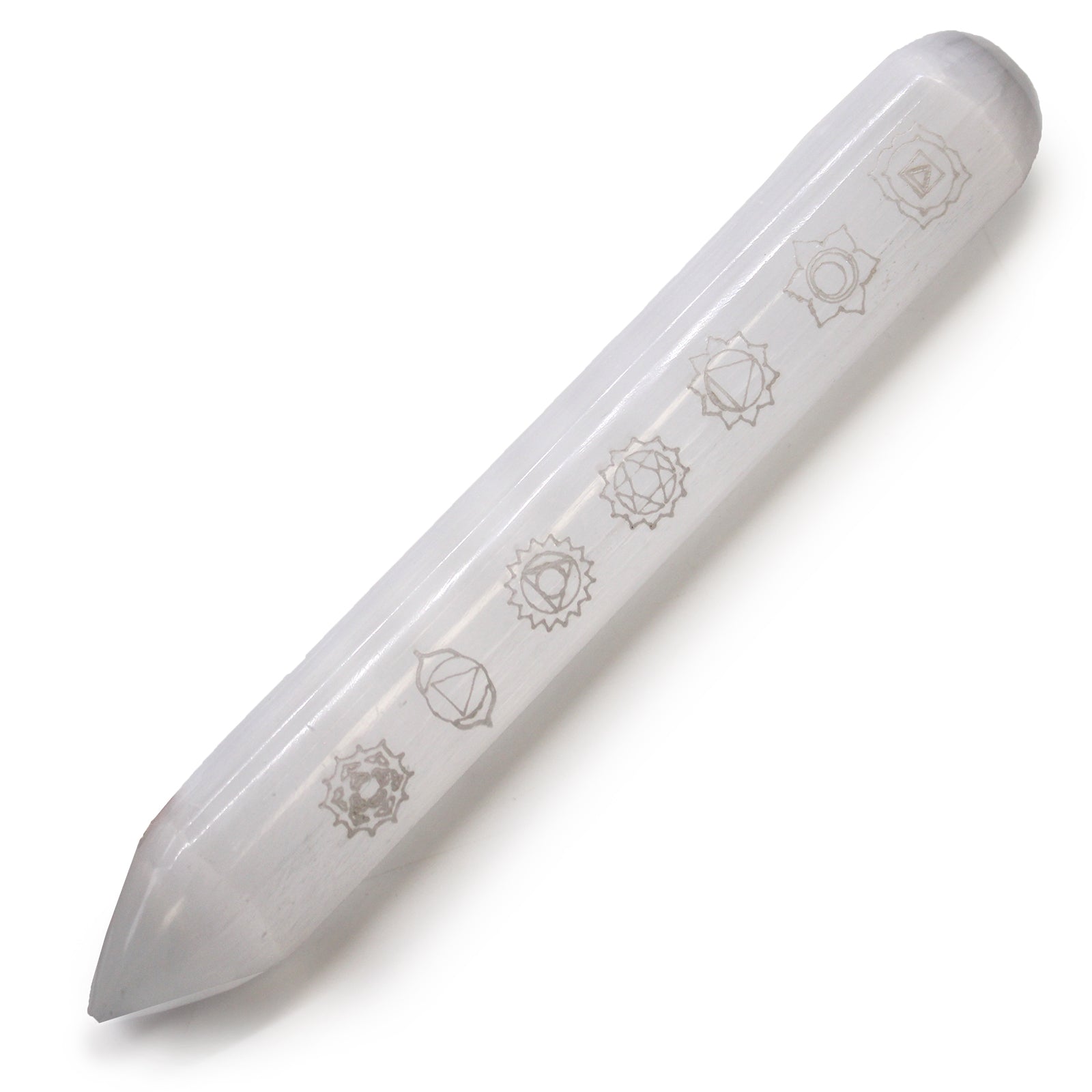 7 Chakra Selenite Wand  (Point one End)