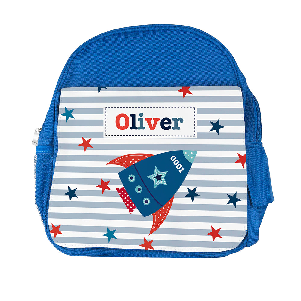 Space Rocket Rucksack Blue | Personalised