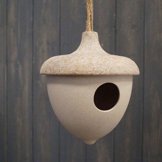 Eleanoras Earthy Oatmeal Chaff/Natural Bamboo Hanging Acorn Birdhouse H18.7cm 