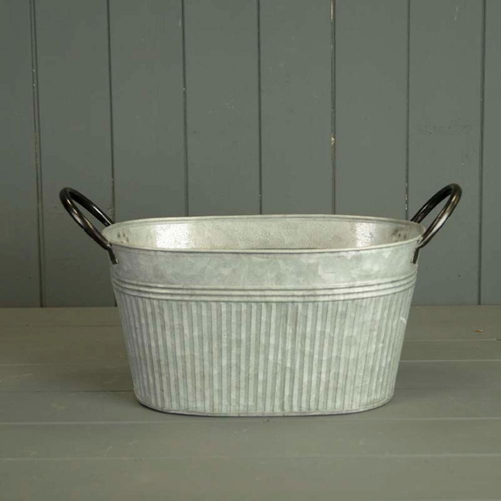 RIBBED ZINC OVAL PLANTER (28cm)