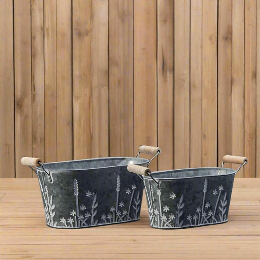 MEADOW DESIGN OVAL PLANTERS SET OF 2