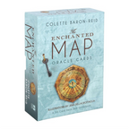 Box of 'The Enchanted Map' Oracle Cards by Colette Baron-Reid on a light blue background