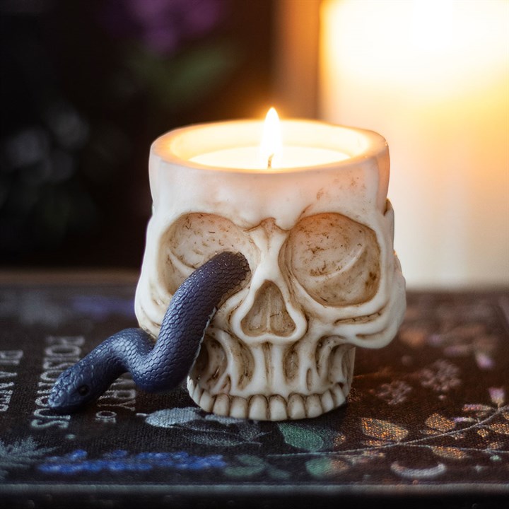 Eleanoras Skull Tealight Holder with Snake Candle Holders