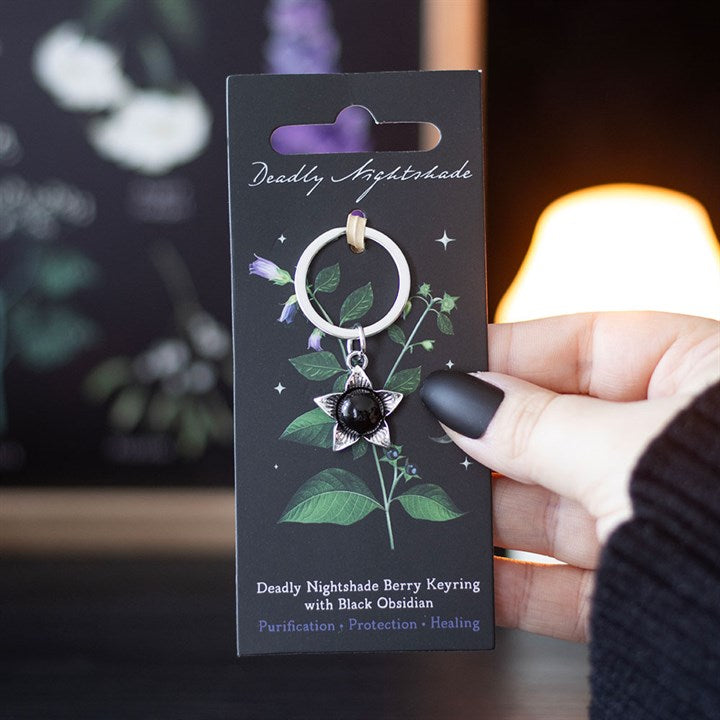 Eleanoras Deadly Nightshade Keyring with Black Obsidian Keyrings
