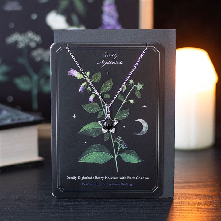Eleanoras Deadly Nightshade Necklace with Black Obsidian on Greeting Card 