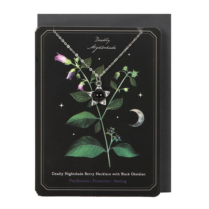 Eleanoras Deadly Nightshade Necklace with Black Obsidian on Greeting Card 