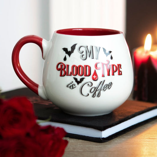 MY BLOOD TYPE IS COFFEE ROUNDED MUG MUGS from Eleanoras