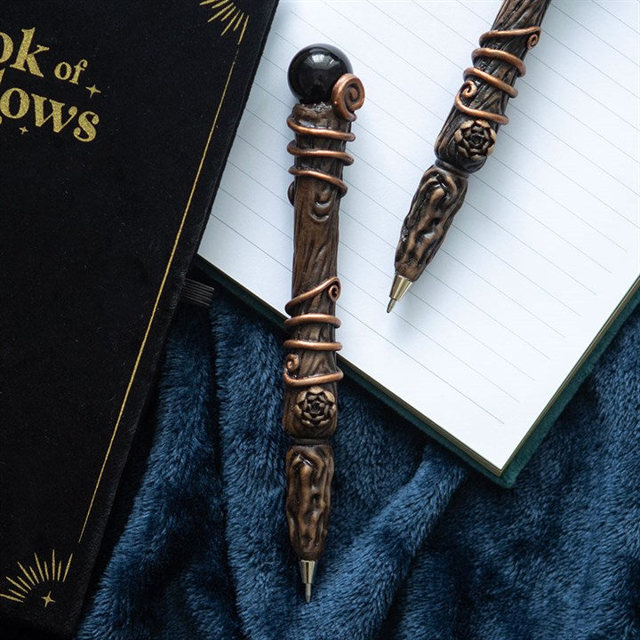 Eleanoras Protection Black Obsidian Crystal Wand Pen 