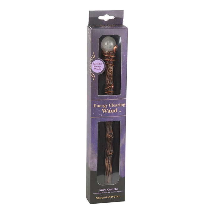 Eleanoras Energy Clearing Aura Quartz Crystal Wand with Pouch Wands