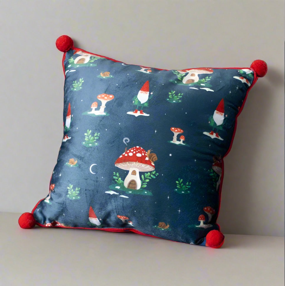 Eleanoras Gnome Print Cushion With Pom Poms Cushions & Covers