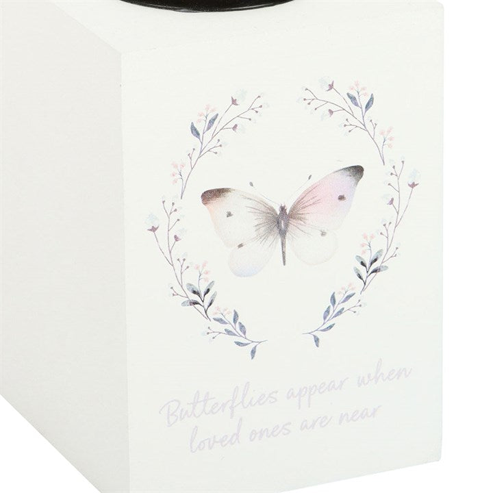 Butterfly design on a white card with text