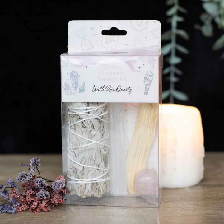 Eleanoras SMUDGE KIT WITH ROSE QUARTZ CRYSTAL SMUDGE STICKS & BOWLS