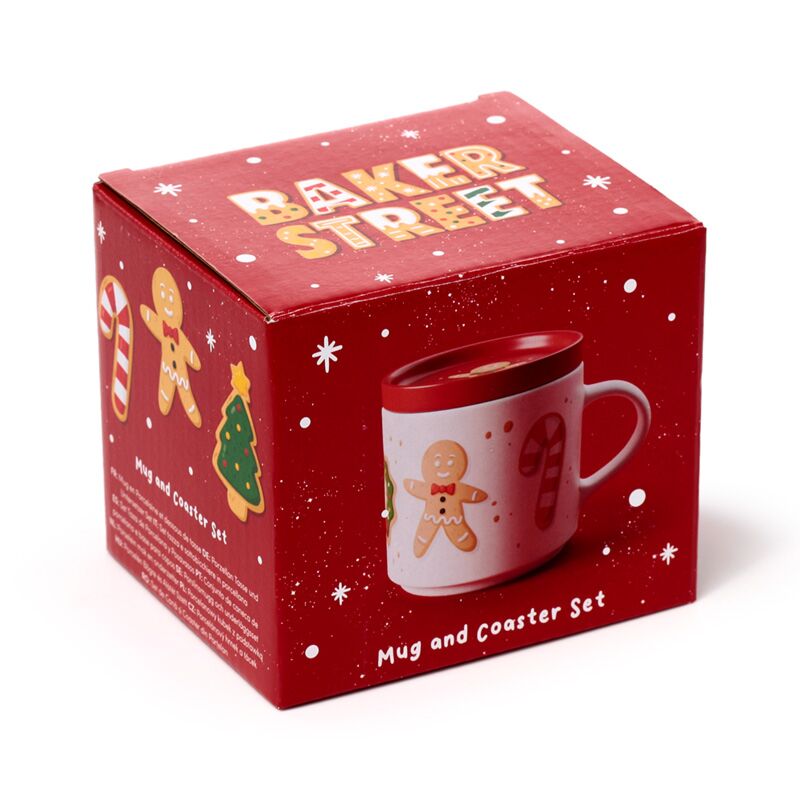 Eleanoras CHRISTMAS BAKER STREET MUG & COASTER LID SET Mugs