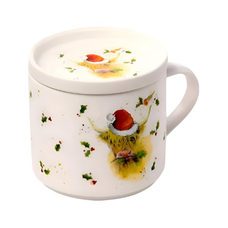 Eleanoras Christmas Jan Pashley Highland Coo  Mug & Coaster Lid Set Mugs
