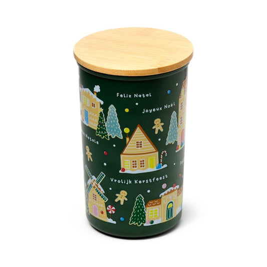 Eleanoras CHRISTMAS VILLAGE BAMBOO STORAGE JAR Storage Jars