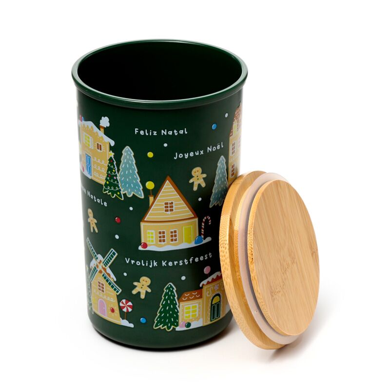 Eleanoras CHRISTMAS VILLAGE BAMBOO STORAGE JAR Storage Jars