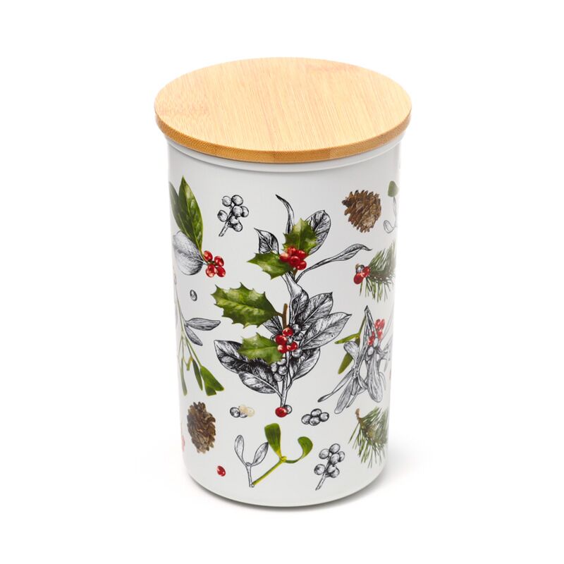 Eleanoras CHRISTMAS WINTER BOTANICALS BAMBOO STORAGE JAR Storage Jars