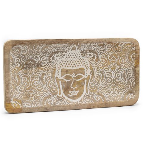 Buddha Face Whitewash Long Tray