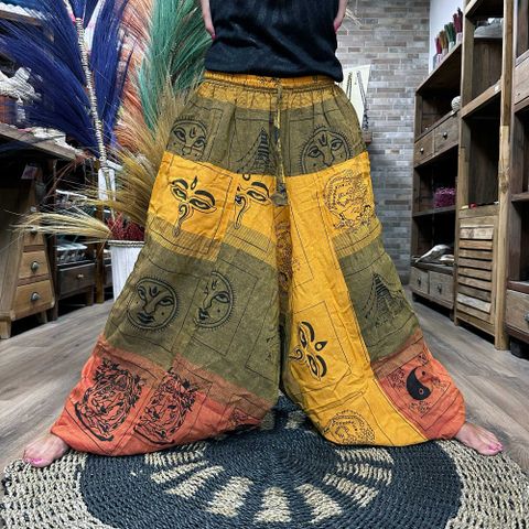 Aladdin Himalayan Print on Orange Yoga and Festival Pants