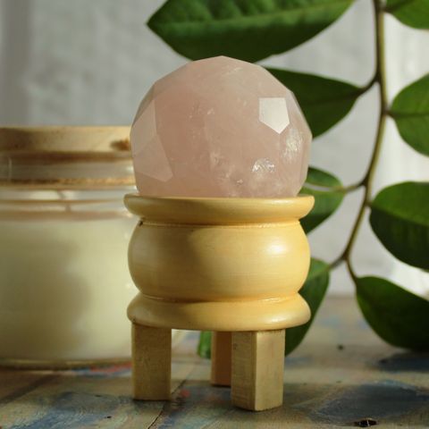 Rose Quartz Gemstone Faceted Healing Ball & Stand