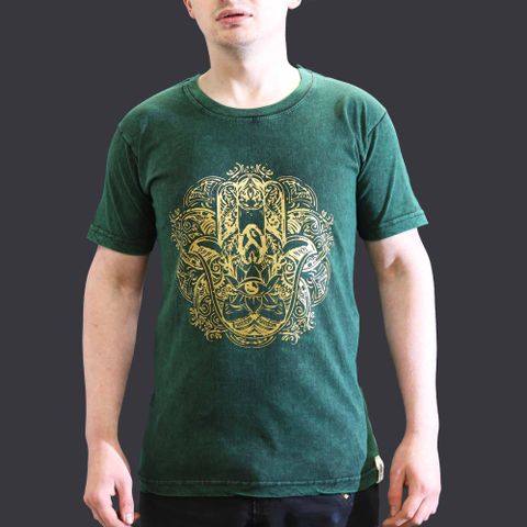 Hamsa Green Stone Washed T-Shirt Small
