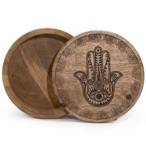 Hamsa Black Engraved Big Round Box