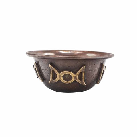 Antique Copper Ritual Bowl with Triple Moon