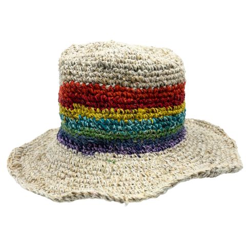 Rainbow Hand-Knitted Hemp & Cotton Boho Festival Hat