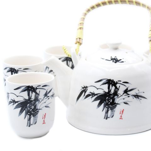 White Stone Oriental Herbal Teapot Set