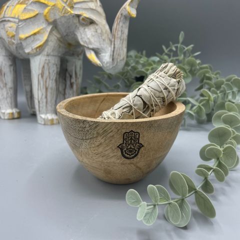 Hamsa Wooden Smudge and Ritual Offerings Bowl 11x7cm