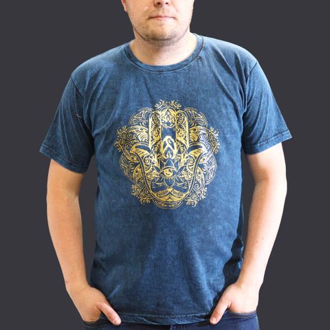 Hamsa Blue Stone Washed T-Shirt  X Large