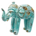 Turquoise Gold Wood Carved Elephant