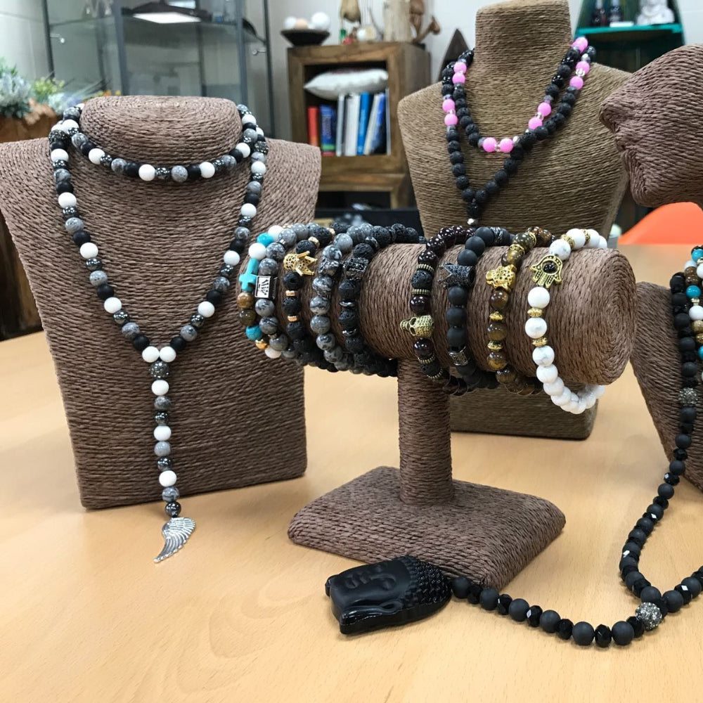 Hamsa Pink & Black Gemstone Necklace