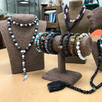 Hamsa Pink & Black Gemstone Necklace