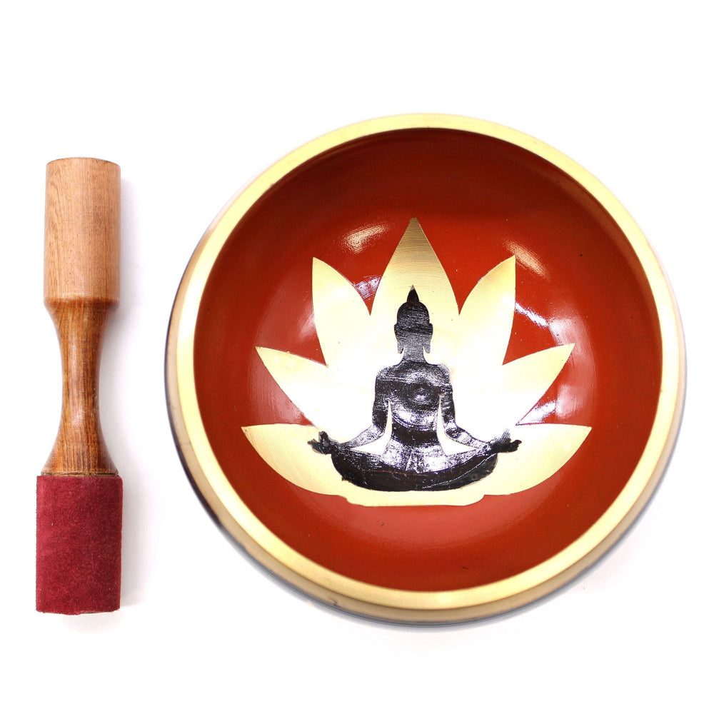 Buddha Black/Orange Singing Bowl Set  Large 14cm