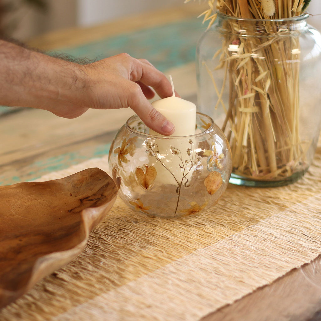 Rosa  Natural Floral Glass Large Bowl Candle Holder