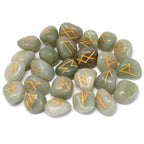 Green Aventurine Runes Stone Set in Pouch