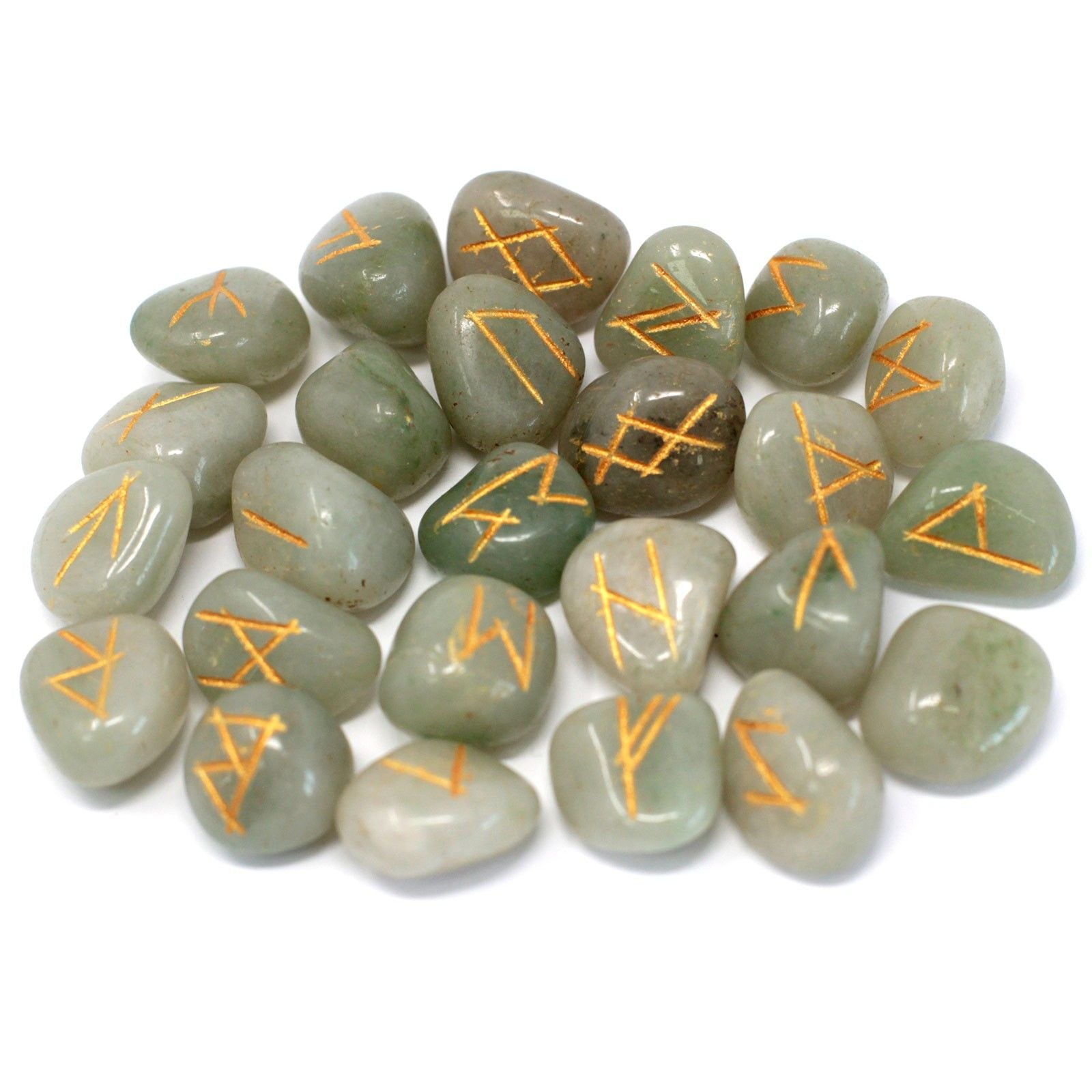 Green Aventurine Runes Stone Set in Pouch