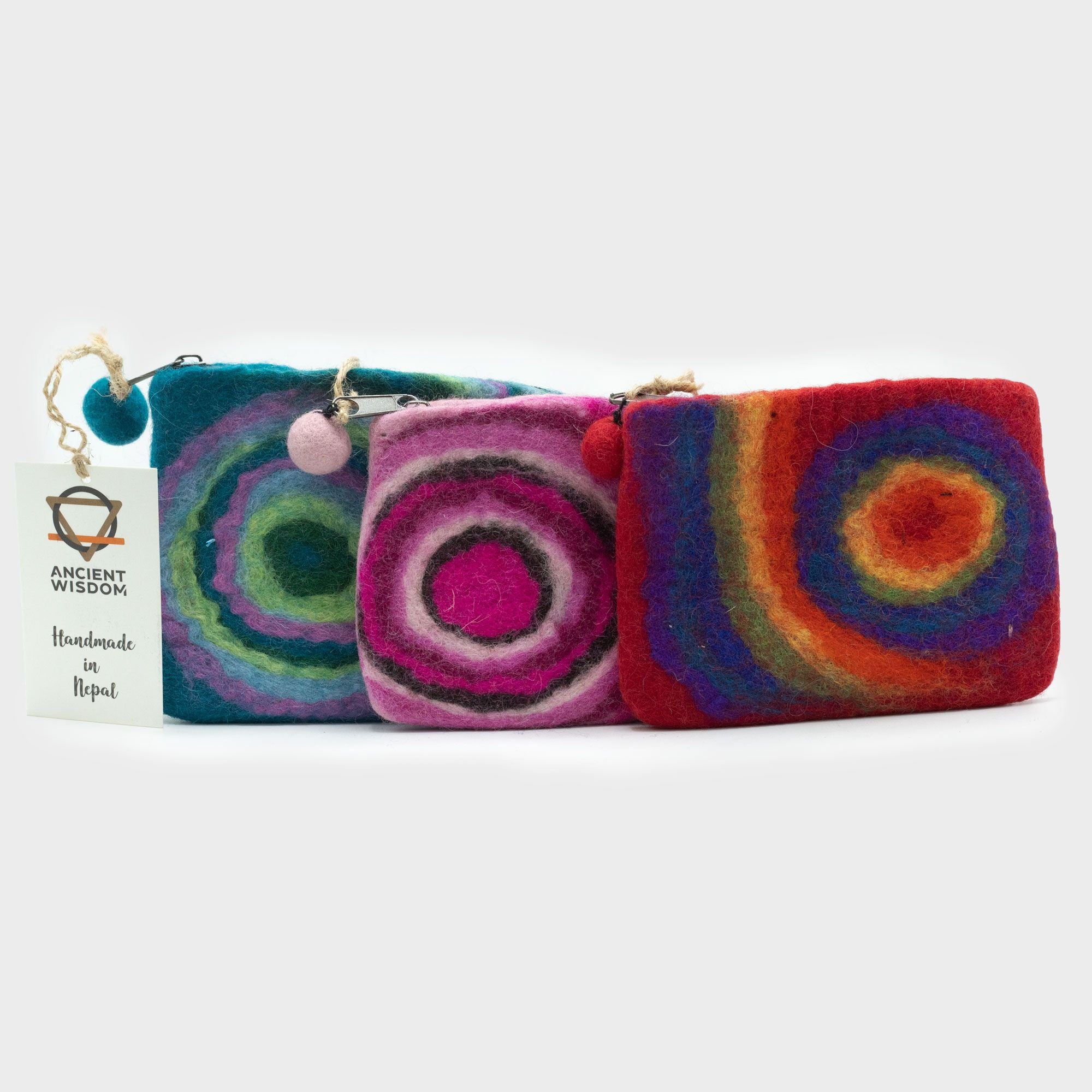 Psychedelic Felt Zipper Pouch | Handmade Wool Pouch from Nepal