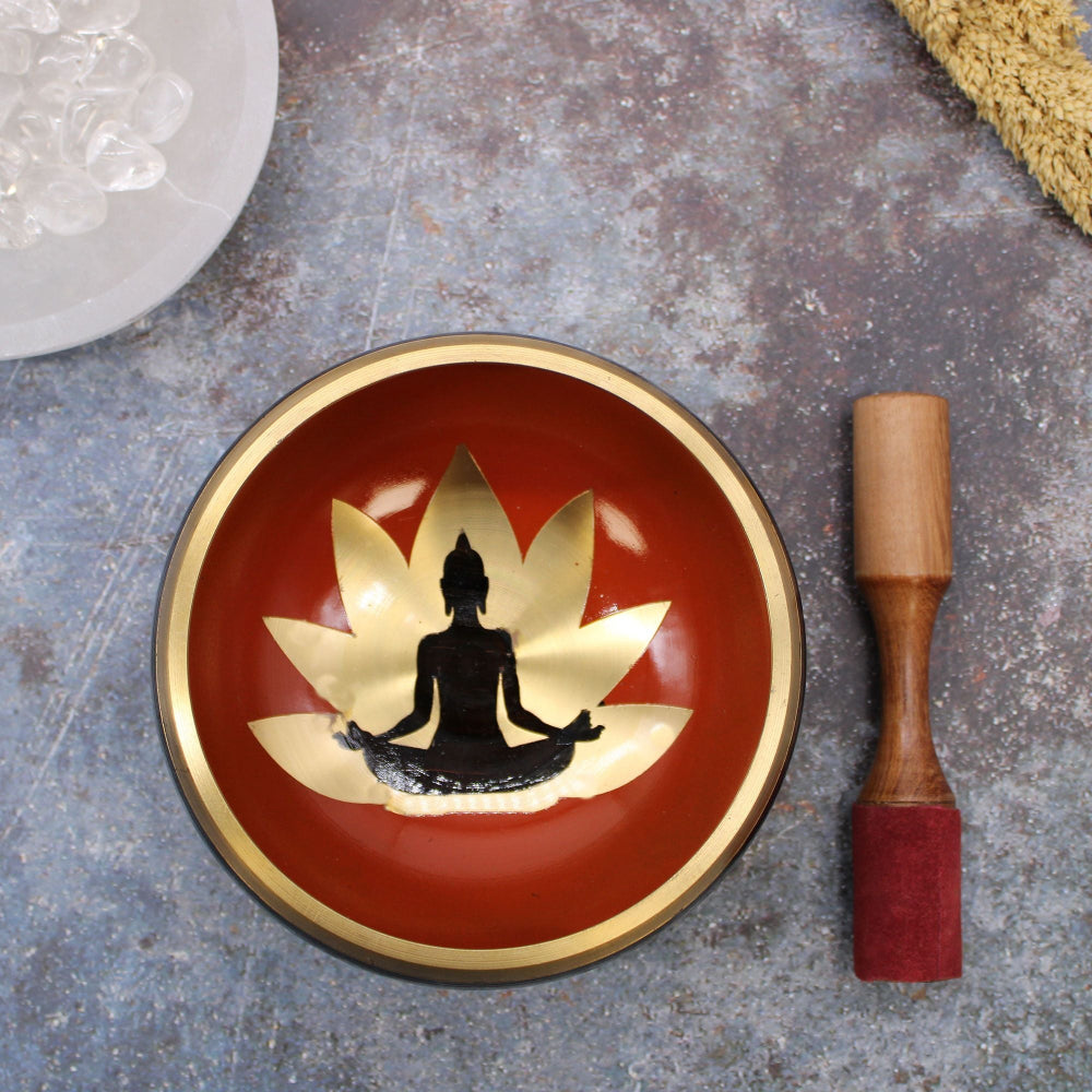 Buddha Black/Orange Singing Bowl Set  Large 14cm