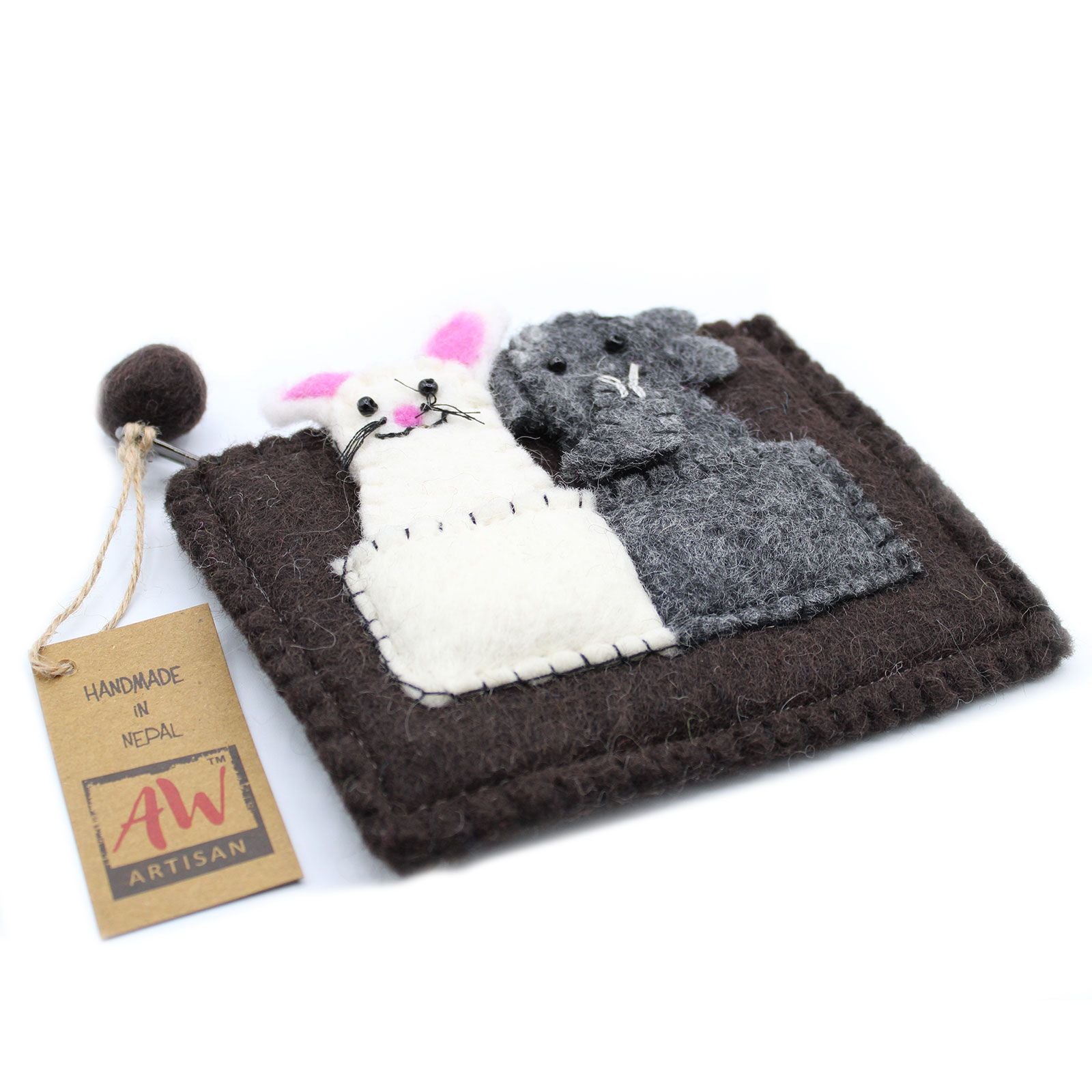 Elephant & Mouse Felt Pouch with Finger Puppets | Handmade in Nepal