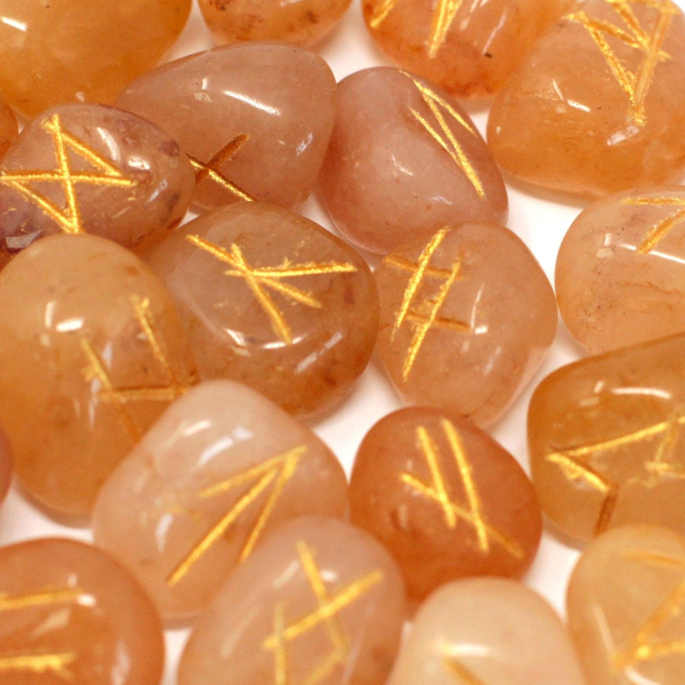 Yellow Aventurine Runes Stone Set in Pouch