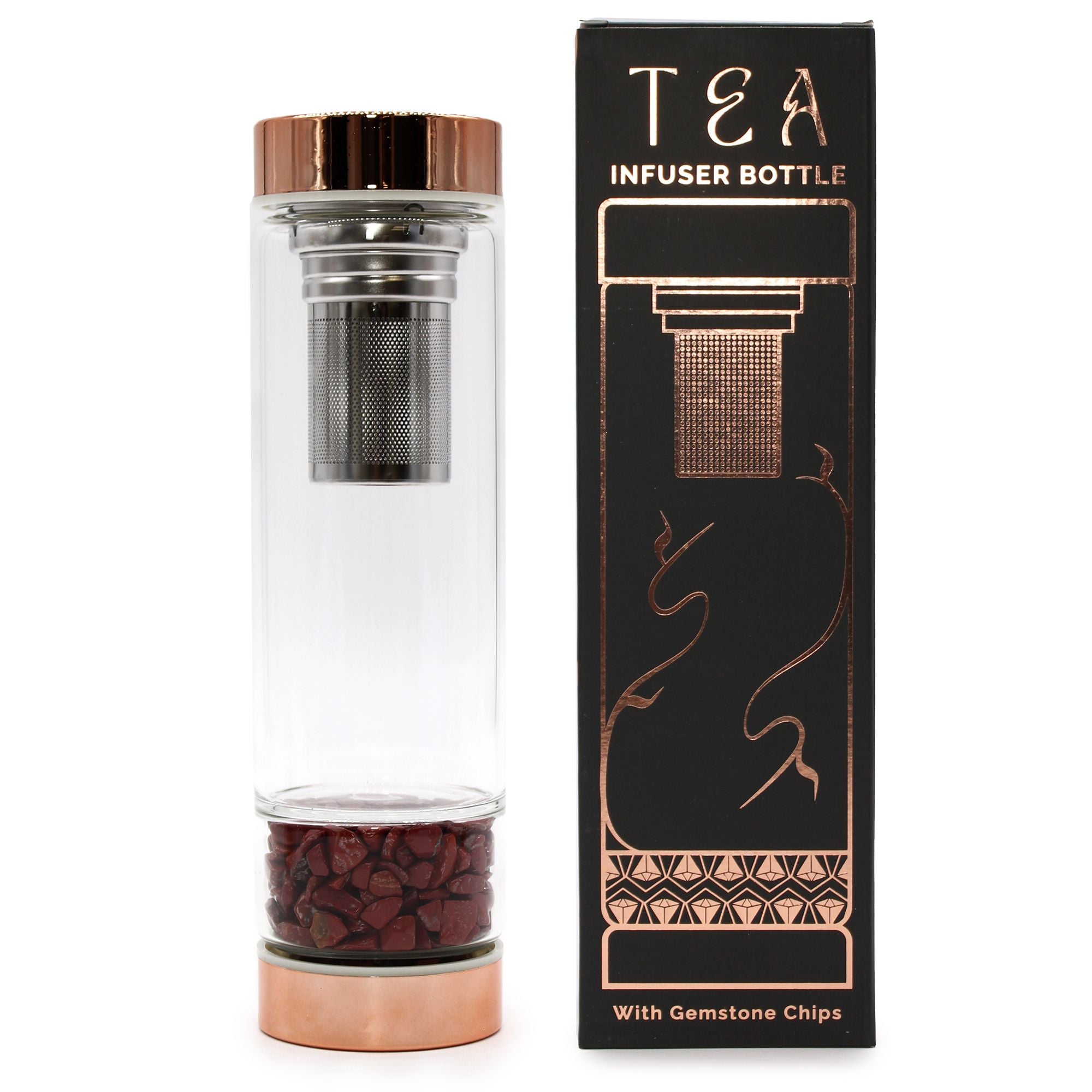 Red Jasper Crystal Glass Tea Infuser Bottle