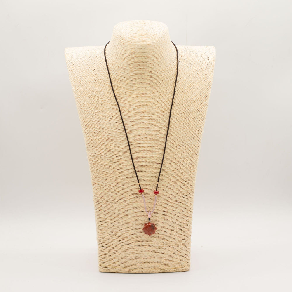 Carnelian Sun Face Pendant | Gemstone Cord Necklace