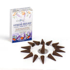 Stamford Stress Relief incense cones with packaging on a white background