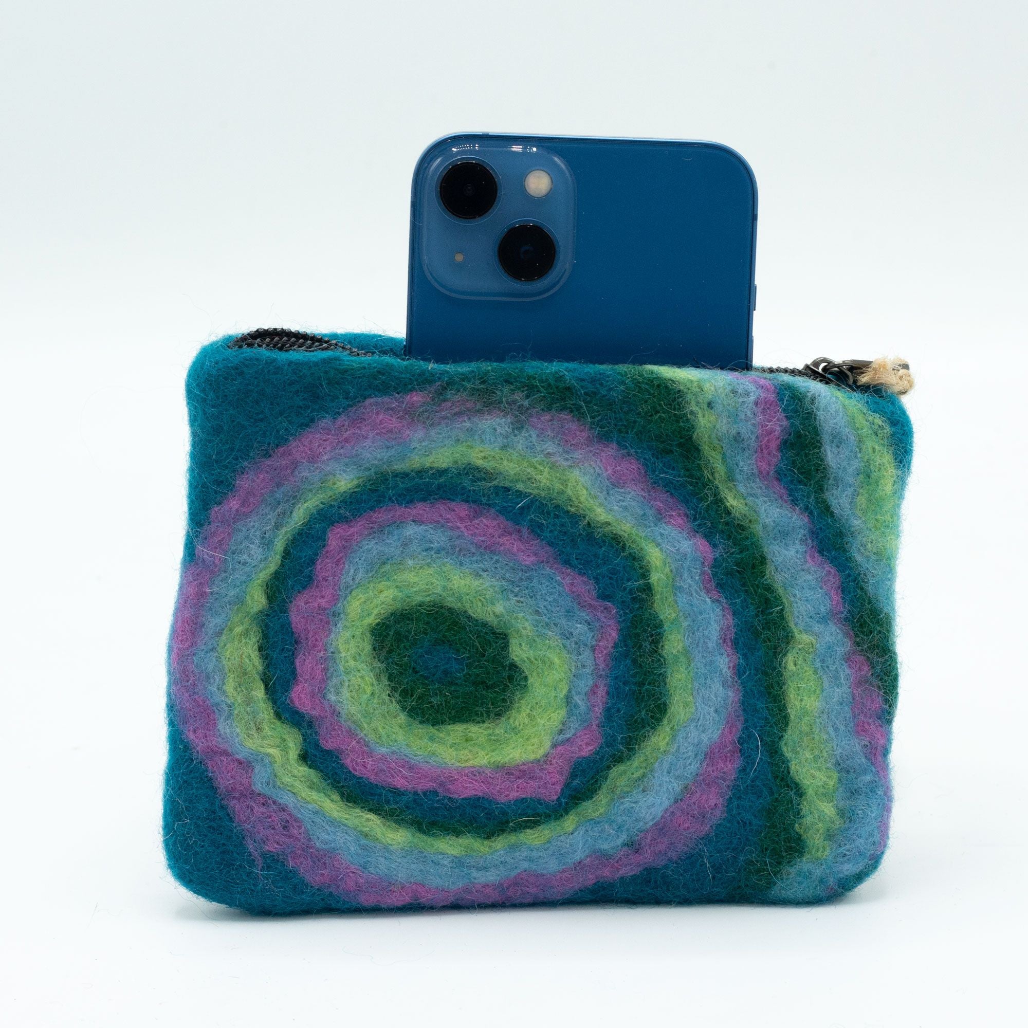 Psychedelic Felt Zipper Pouch | Handmade Wool Pouch from Nepal
