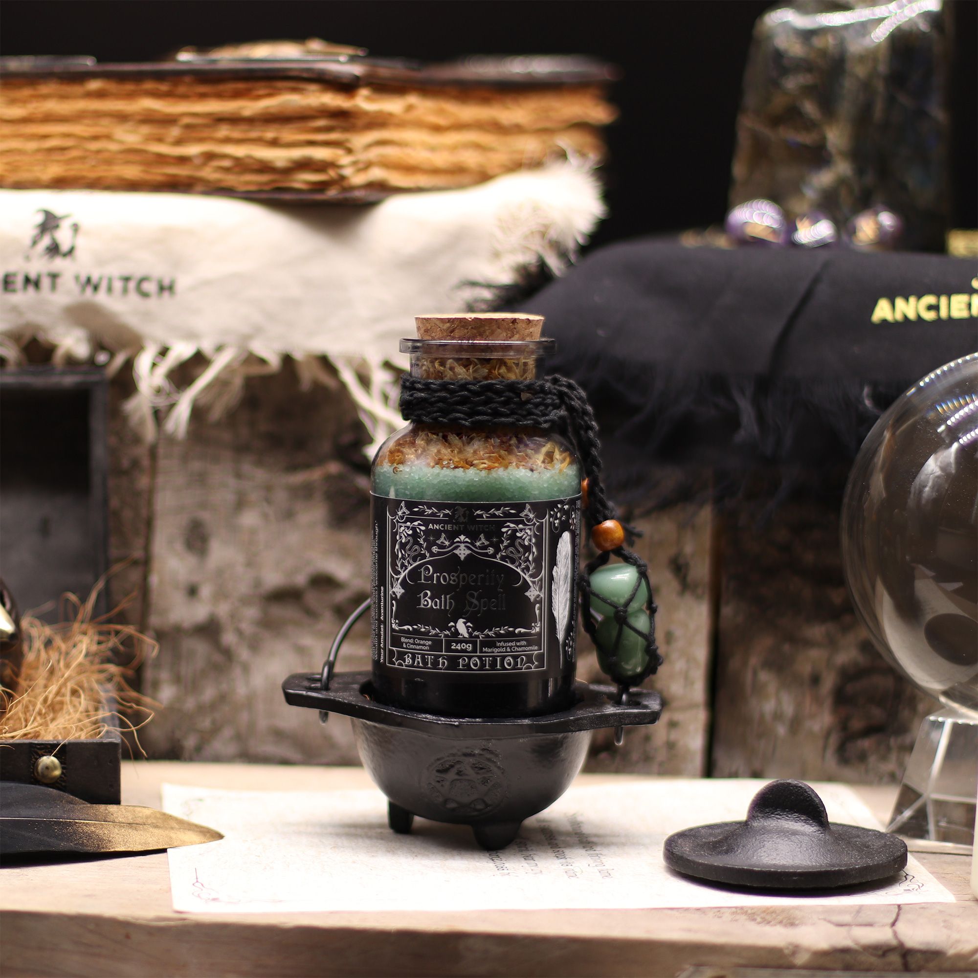 Prosperity Ancient Witch Bath Spell Potion & Aventurine Crystal Amulet