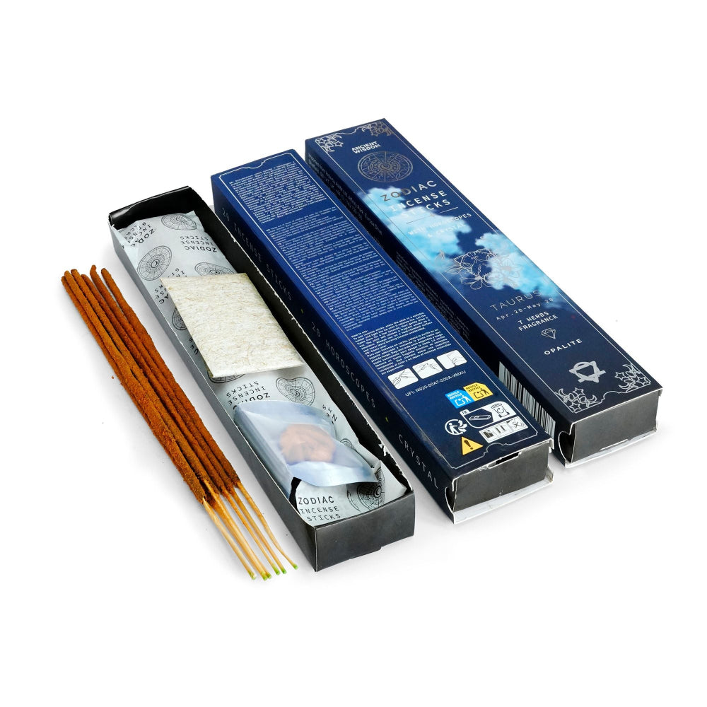 Taurus Zodiac Incense Gift Set - 7 Herbs & Opalite Crystal