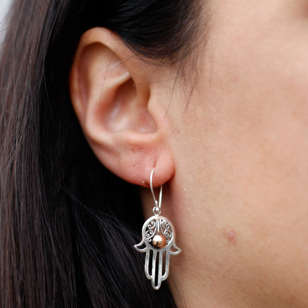 Hamsa Silver & Gold Earrings