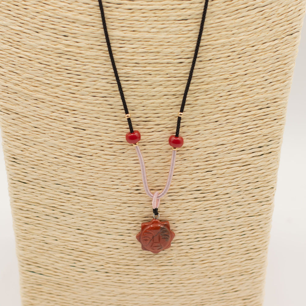 Carnelian Sun Face Pendant | Gemstone Cord Necklace